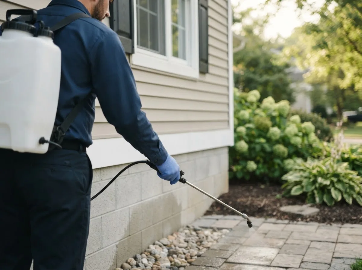 Pest control technician inspecting a home in North Andover, MA